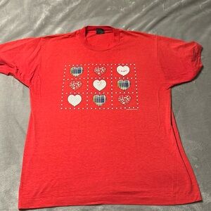 Vintage Red Hearts Tshirt Quilted Design Tee Country Cottage Core Grandma chic